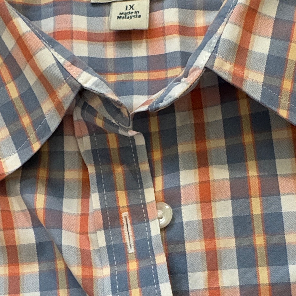 L.L. Bean Women's Blue, Orange and White Plaid Button-Down Shirt - Picture 3 of 10